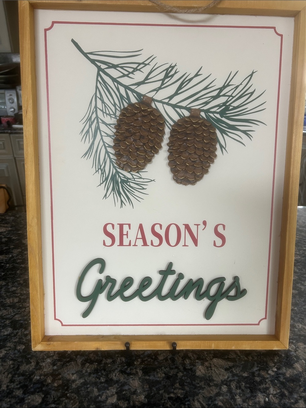 ASHLAND WINTER COTTAGE SEASON' S GREETINGS PINECONE WALL DECOR NWT